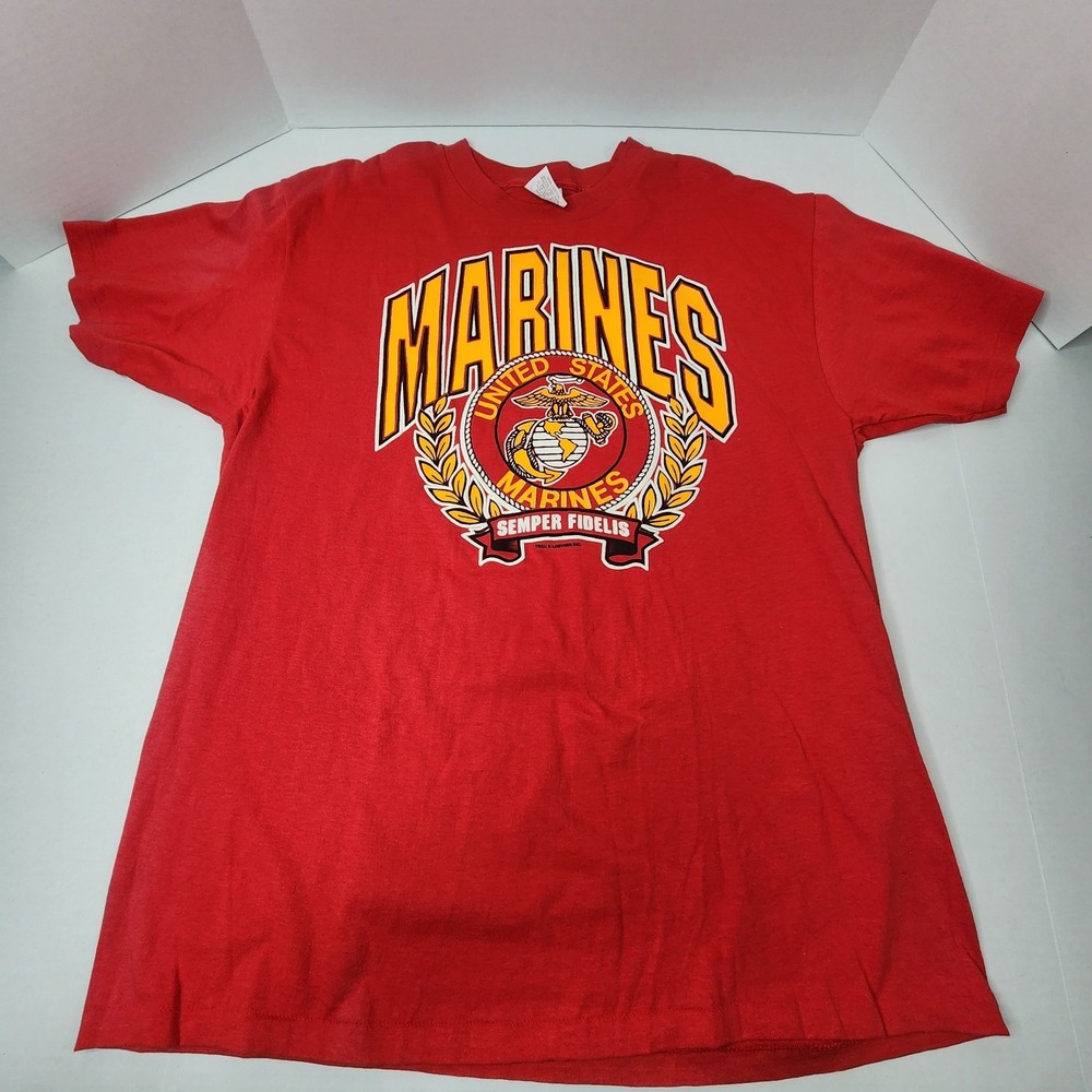 Vintage Single Stitch Marines T-Shirt XL Savvy Trau & Loevner Mens  Red Raised